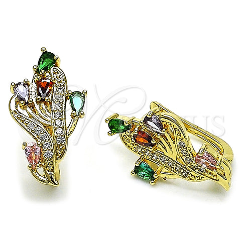 Argolla Huggie 02.210.0882.15 Oro Laminado, Diseño de Flor y Ãrbol, con Multicolor and Blanca Zirconia Cubica, Pulido, Tono Dorado