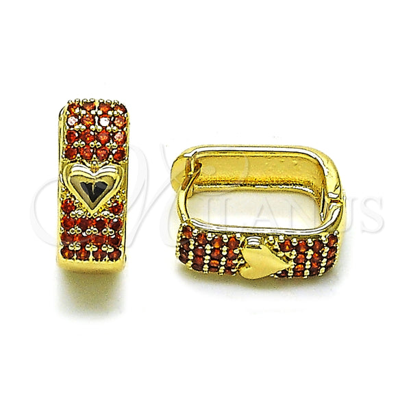 Argolla Huggie 02.210.0889.1.14 Oro Laminado, Diseño de Corazón, con Granate Zirconia Cubica, Pulido, Tono Dorado