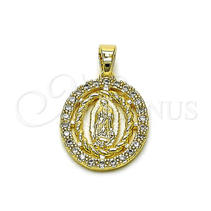 Dije Religioso 05.210.0005 Oro Laminado, Diseño de Guadalupe y Torcido, con Zirconia Cubica Blanca, Pulido, Tono Dorado