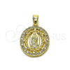 Dije Religioso 05.210.0005 Oro Laminado, Diseño de Guadalupe y Torcido, con Zirconia Cubica Blanca, Pulido, Tono Dorado