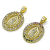 Dije Religioso 05.210.0005 Oro Laminado, Diseño de Guadalupe y Torcido, con Zirconia Cubica Blanca, Pulido, Tono Dorado