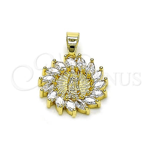Dije Religioso 05.210.0006 Oro Laminado, Diseño de Guadalupe, con Blanca Zirconia Cubica, Pulido, Tono Dorado