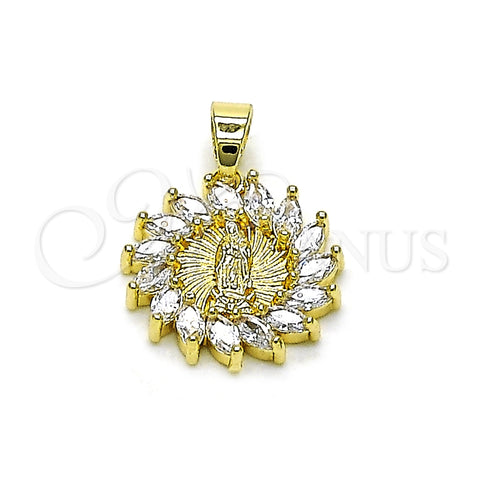 Dije Religioso 05.210.0006 Oro Laminado, Diseño de Guadalupe, con Blanca Zirconia Cubica, Pulido, Tono Dorado