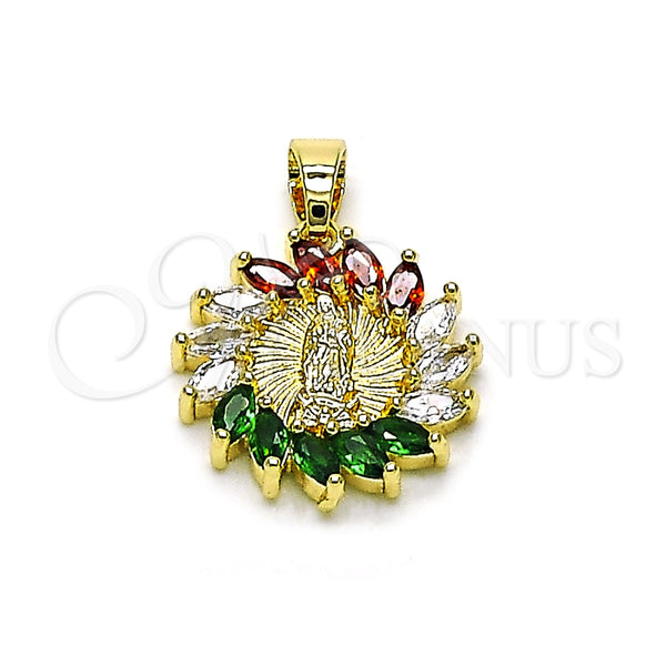 Dije Religioso 05.210.0006.1 Oro Laminado, Diseño de Guadalupe, con Multicolor Zirconia Cubica, Pulido, Tono Dorado