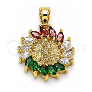 Dije Religioso 05.210.0006.1 Oro Laminado, Diseño de Guadalupe, con Zirconia Cubica Multicolor, Pulido, Tono Dorado
