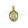Dije Religioso 05.210.0007.1 Oro Laminado, Diseño de Guadalupe, con Zirconia Cubica Multicolor, Pulido, Tono Dorado