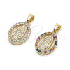 Dije Religioso 05.210.0007.1 Oro Laminado, Diseño de Guadalupe, con Zirconia Cubica Multicolor, Pulido, Tono Dorado