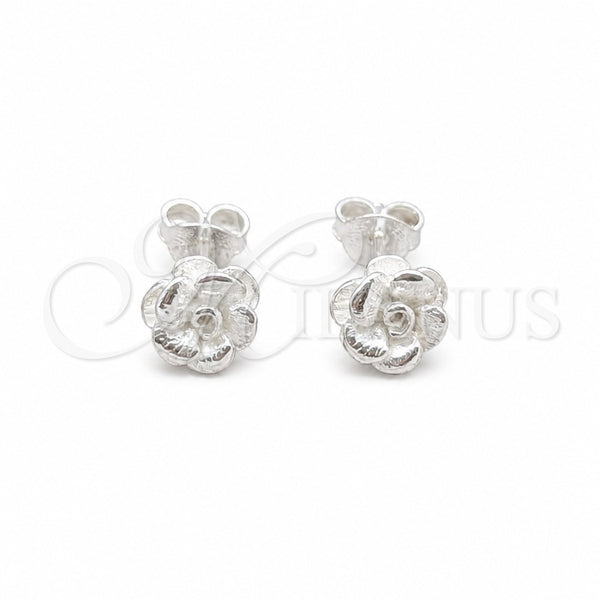 Arete Dormilona 02.409.0027 Plata Rodinada, Diseño de Flor, Pulido, Tono Plateado