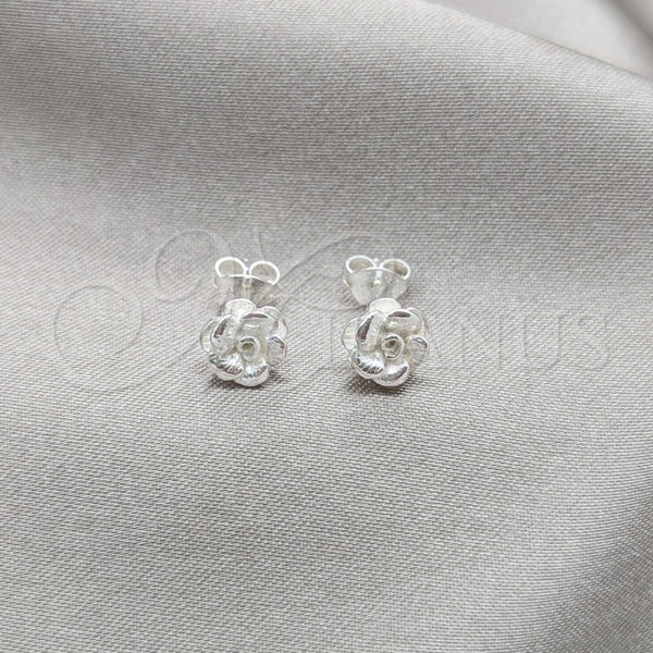 Arete Dormilona 02.409.0027 Plata Rodinada, Diseño de Flor, Pulido, Tono Plateado