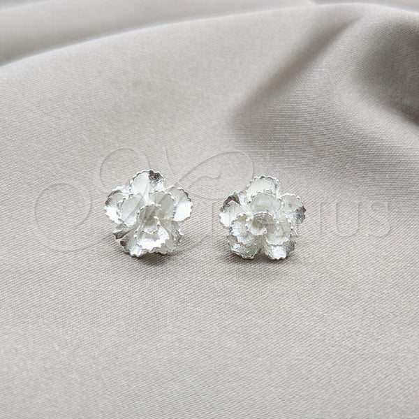 Arete Dormilona 02.409.0033 Plata Rodinada, Diseño de Flor, Pulido, Tono Plateado