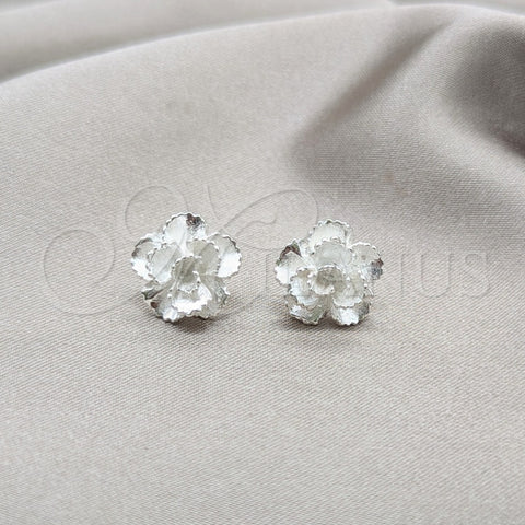 Arete Dormilona 02.409.0033 Plata Rodinada, Diseño de Flor, Pulido, Tono Plateado