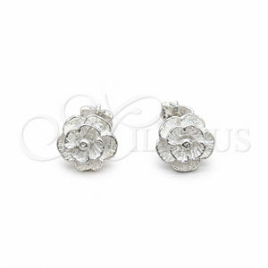 Arete Dormilona 02.409.0038 Plata Rodinada, Diseño de Flor, Pulido, Tono Plateado