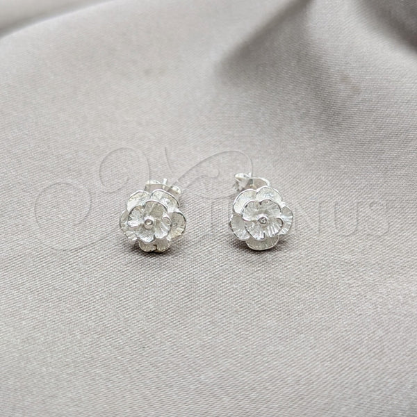 Arete Dormilona 02.409.0038 Plata Rodinada, Diseño de Flor, Pulido, Tono Plateado