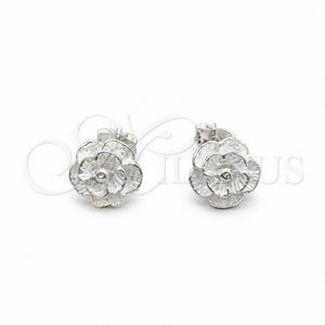 Arete Dormilona 02.409.0038 Plata Rodinada, Diseño de Flor, Pulido, Tono Plateado