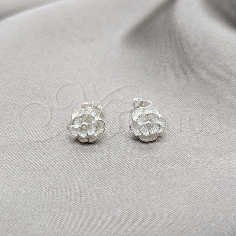 Arete Dormilona 02.409.0038 Plata Rodinada, Diseño de Flor, Pulido, Tono Plateado