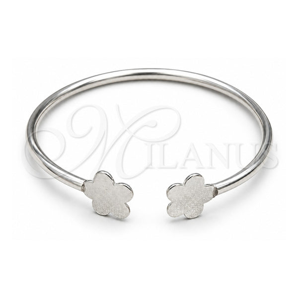 Aro Individual 07.409.0029 Plata Rodinada, Diseño de Flor, Pulido, Tono Plateado (Grosor 04 MM, Talla Unica)