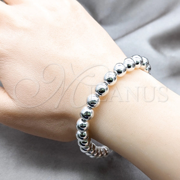 Pulsera Elegante 03.409.0143.08 Plata Rodinada, Diseño de Bola, Pulido, Tono Plateado (Grosor 08 MM, 8 Pulgadas de Largo)