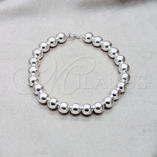 Pulsera Elegante 03.409.0143.08 Plata Rodinada, Diseño de Bola, Pulido, Tono Plateado (Grosor 08 MM, 8 Pulgadas de Largo)