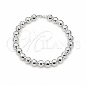 Pulsera Elegante 03.409.0143.08 Plata Rodinada, Diseño de Bola, Pulido, Tono Plateado (Grosor 08 MM, 8 Pulgadas de Largo)