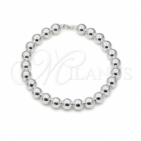 Pulsera Elegante 03.409.0143.08 Plata Rodinada, Diseño de Bola, Pulido, Tono Plateado (Grosor 08 MM, 8 Pulgadas de Largo)