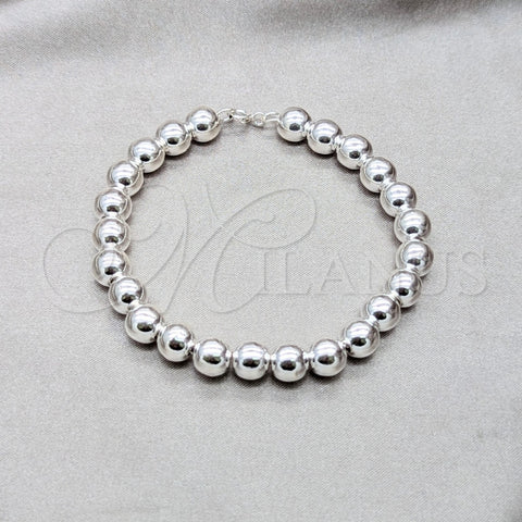 Pulsera Elegante 03.409.0143.08 Plata Rodinada, Diseño de Bola, Pulido, Tono Plateado (Grosor 08 MM, 8 Pulgadas de Largo)