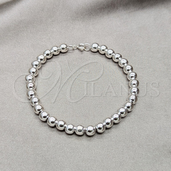 Pulsera Elegante 03.409.0144.08 Plata Rodinada, Diseño de Bola, Pulido, Tono Plateado (Grosor 06 MM, 6 Pulgadas de Largo)
