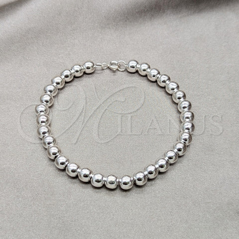 Pulsera Elegante 03.409.0144.08 Plata Rodinada, Diseño de Bola, Pulido, Tono Plateado (Grosor 06 MM, 6 Pulgadas de Largo)