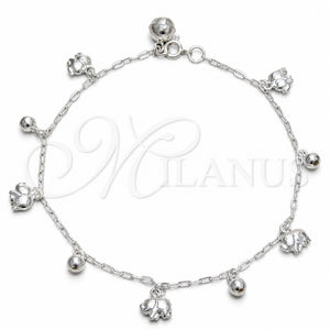 Tobillera de Dije 03.409.0145.10 Plata Rodinada, Diseño de Elefante y Bola, Pulido, Tono Plateado (Grosor 03 MM, 10 Pulgadas de Largo)