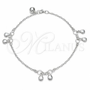 Tobillera de Dije 03.409.0147.10 Plata Rodinada, Diseño de Concha, Pulido, Tono Plateado (Grosor 03 MM, 10 Pulgadas de Largo)