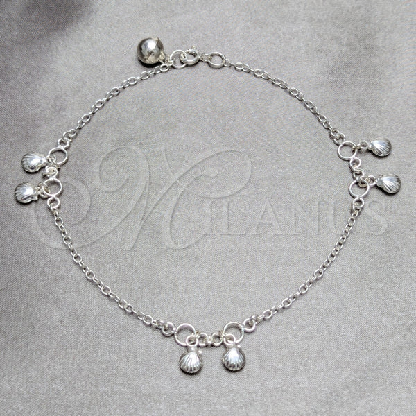 Tobillera de Dije 03.409.0147.10 Plata Rodinada, Diseño de Concha, Pulido, Tono Plateado (Grosor 03 MM, 10 Pulgadas de Largo)