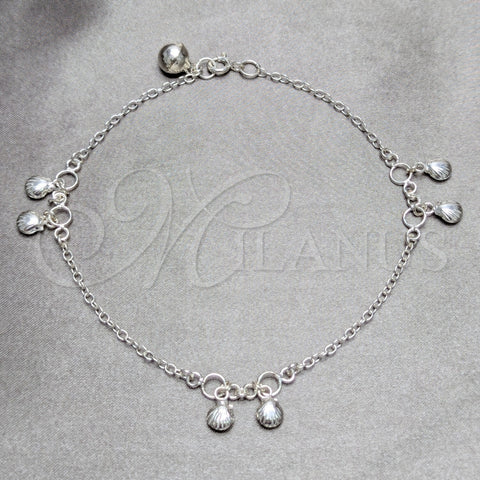 Tobillera de Dije 03.409.0147.10 Plata Rodinada, Diseño de Concha, Pulido, Tono Plateado (Grosor 03 MM, 10 Pulgadas de Largo)