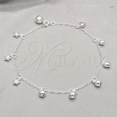 Tobillera Elegante 03.409.0149.10 Plata Rodinada, Diseño de Bola y Estrella, Diseño de Bola, Pulido, Plateado