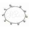 Tobillera de Dije 03.409.0149.10 Plata Rodinada, Diseño de Bola y Estrella, Pulido, Tono Plateado (Grosor 03 MM, 10 Pulgadas de Largo)