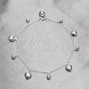 Tobillera de Dije 03.409.0150.10 Plata Rodinada, Diseño de Corazón y Bola, Pulido, Tono Plateado (Grosor 03 MM, 10 Pulgadas de Largo)