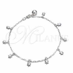 Tobillera de Dije 03.409.0152.10 Plata Rodinada, Diseño de Tortuga, Pulido, Tono Plateado (Grosor 03 MM, 10 Pulgadas de Largo)