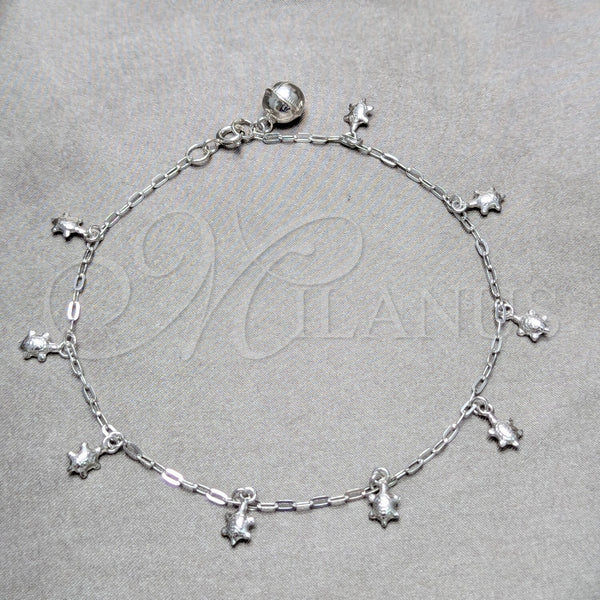 Tobillera de Dije 03.409.0152.10 Plata Rodinada, Diseño de Tortuga, Pulido, Tono Plateado (Grosor 03 MM, 10 Pulgadas de Largo)