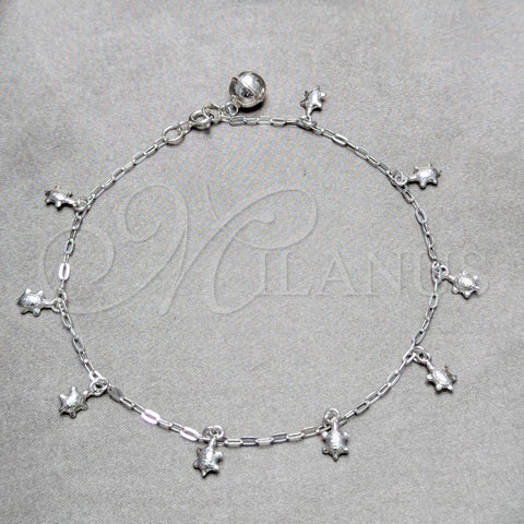 Tobillera de Dije 03.409.0152.10 Plata Rodinada, Diseño de Tortuga, Pulido, Tono Plateado (Grosor 03 MM, 10 Pulgadas de Largo)