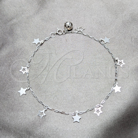 Tobillera de Dije 03.409.0153.10 Plata Rodinada, Diseño de Estrella, Pulido, Tono Plateado (Grosor 03 MM, 10 Pulgadas de Largo)