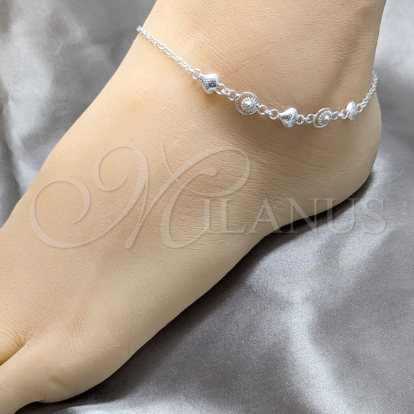 Tobillera de Dije 03.409.0155.10 Plata Rodinada, Diseño de Corazón y Sol, Pulido, Tono Plateado (Grosor 03 MM, 10 Pulgadas de Largo)