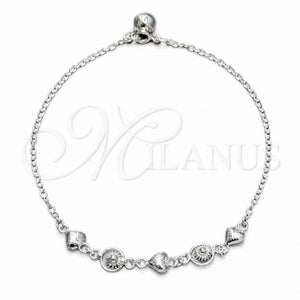 Tobillera de Dije 03.409.0155.10 Plata Rodinada, Diseño de Corazón y Sol, Pulido, Tono Plateado (Grosor 03 MM, 10 Pulgadas de Largo)