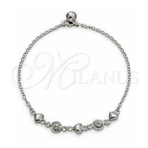 Tobillera de Dije 03.409.0155.10 Plata Rodinada, Diseño de Corazón y Sol, Pulido, Tono Plateado (Grosor 03 MM, 10 Pulgadas de Largo)