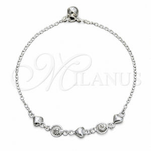 Tobillera de Dije 03.409.0155.10 Plata Rodinada, Diseño de Corazón y Sol, Pulido, Tono Plateado (Grosor 03 MM, 10 Pulgadas de Largo)