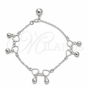 Pulsera de Dije 03.409.0156.07 Plata Rodinada, Diseño de Corazón y Bola, Pulido, Tono Plateado (Grosor 03 MM, 7 Pulgadas de Largo)