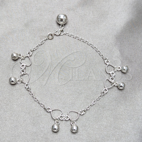 Pulsera de Dije 03.409.0156.07 Plata Rodinada, Diseño de Corazón y Bola, Pulido, Tono Plateado (Grosor 03 MM, 7 Pulgadas de Largo)
