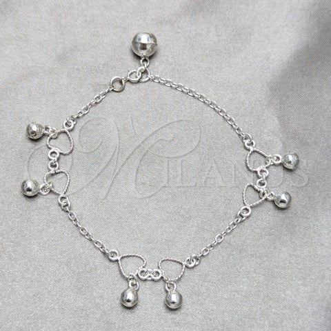 Pulsera de Dije 03.409.0156.07 Plata Rodinada, Diseño de Corazón y Bola, Pulido, Tono Plateado (Grosor 03 MM, 7 Pulgadas de Largo)