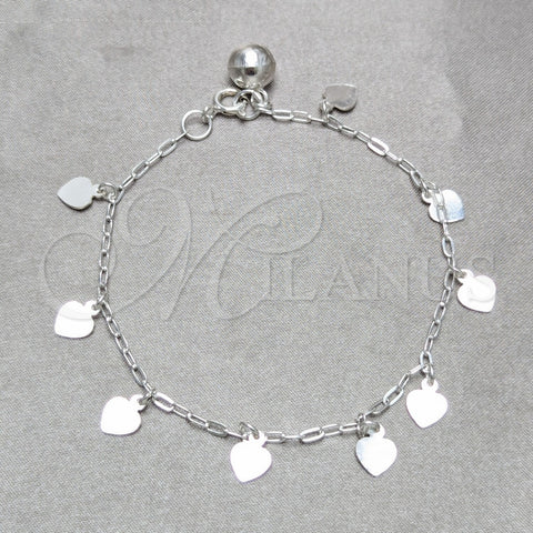 Pulsera de Dije 03.409.0157.07 Plata Rodinada, Diseño de Corazón, Pulido, Tono Plateado (Grosor 03 MM, 7 Pulgadas de Largo)