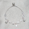 Pulsera de Dije 03.409.0158.07 Plata Rodinada, Diseño de Estrella y Corazón, Pulido, Tono Plateado (Grosor 03 MM, 7 Pulgadas de Largo)