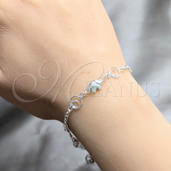 Pulsera de Dije 03.409.0160.07 Plata Rodinada, Diseño de Elefante, Pulido, Tono Plateado (Grosor 03 MM, 7 Pulgadas de Largo)