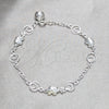 Pulsera de Dije 03.409.0160.07 Plata Rodinada, Diseño de Elefante, Pulido, Tono Plateado (Grosor 03 MM, 7 Pulgadas de Largo)