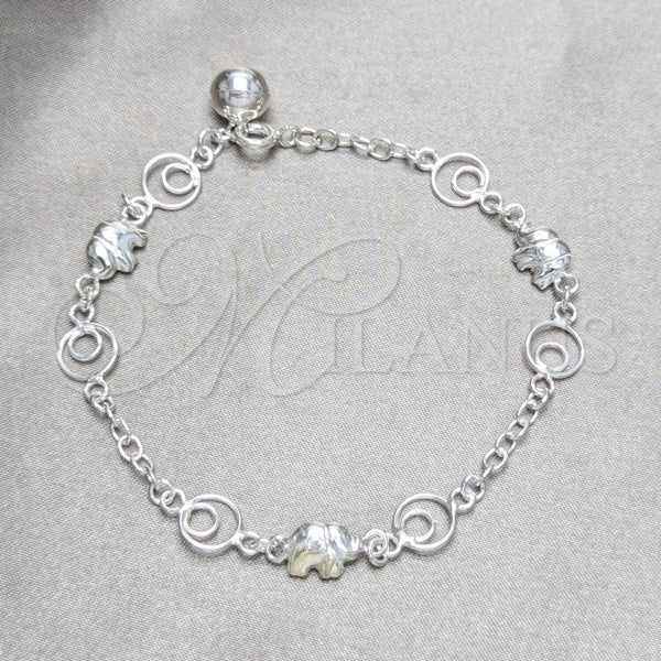 Pulsera de Dije 03.409.0160.07 Plata Rodinada, Diseño de Elefante, Pulido, Tono Plateado (Grosor 03 MM, 7 Pulgadas de Largo)